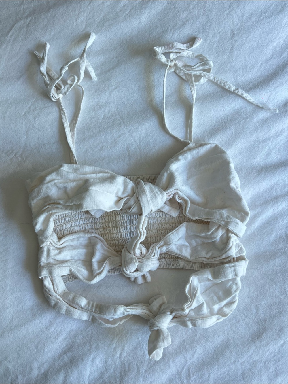 Reverse White Tie-Front Crop Bralette
